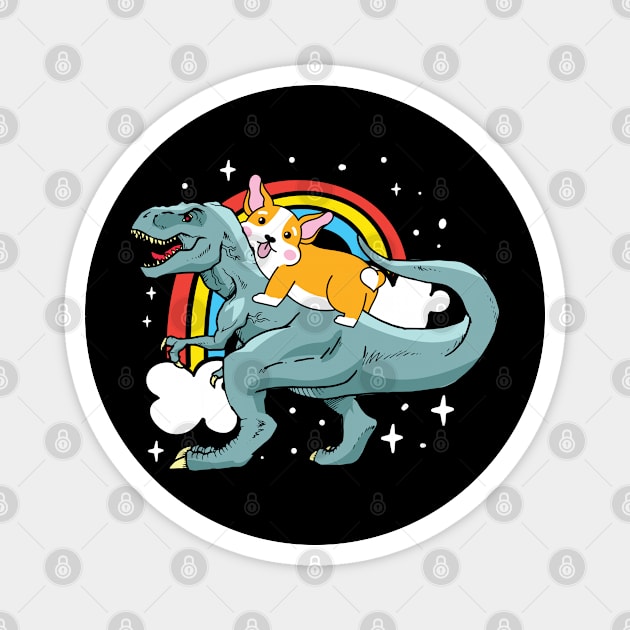 Corgi Riding Dinosaur Magnet by AngelBeez29